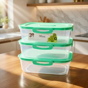 Sets de 3 piezas de Contenedores de Plastico con Tapa