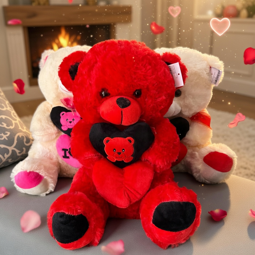 Oso de Peluche Con Corazones Grande Rojo/Blanco - Image 3