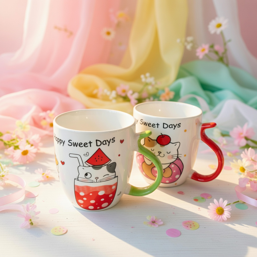 3 Tazas Gatitos "Seet Days" Mango de Colores $32 C/U - Image 2