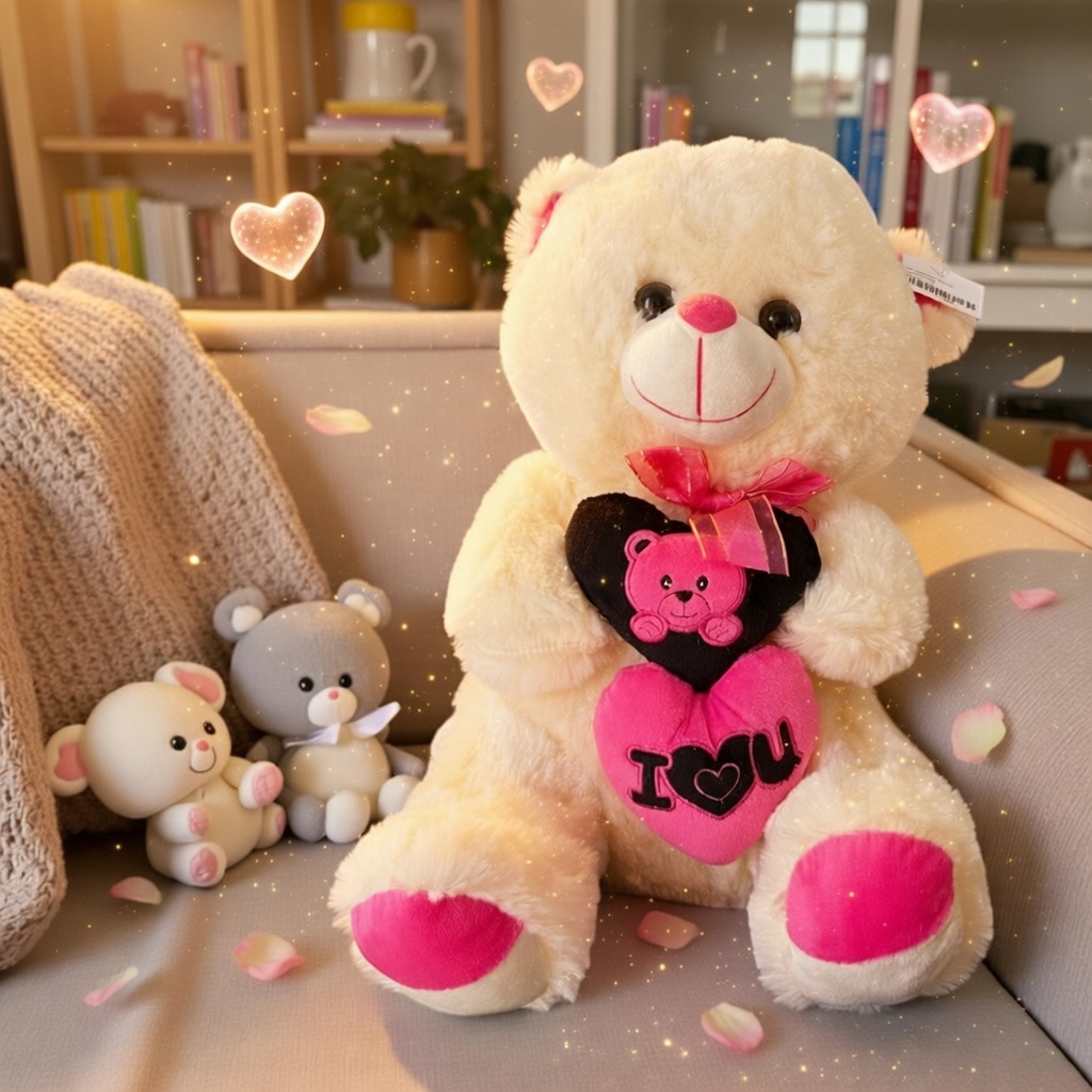 Oso de Peluche Con Corazones Grande Rojo/Blanco - Image 2