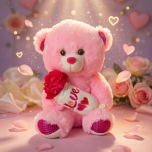 Oso de Peluche con Ramo "Love" Rosa/Beige