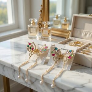 6 Pinzas Mariposas Premium con Pedreria y Perlas $22 c/u