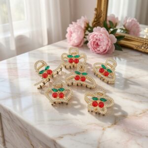 12 Pinzas Cereza con Pedrería Diseños $13 c/u