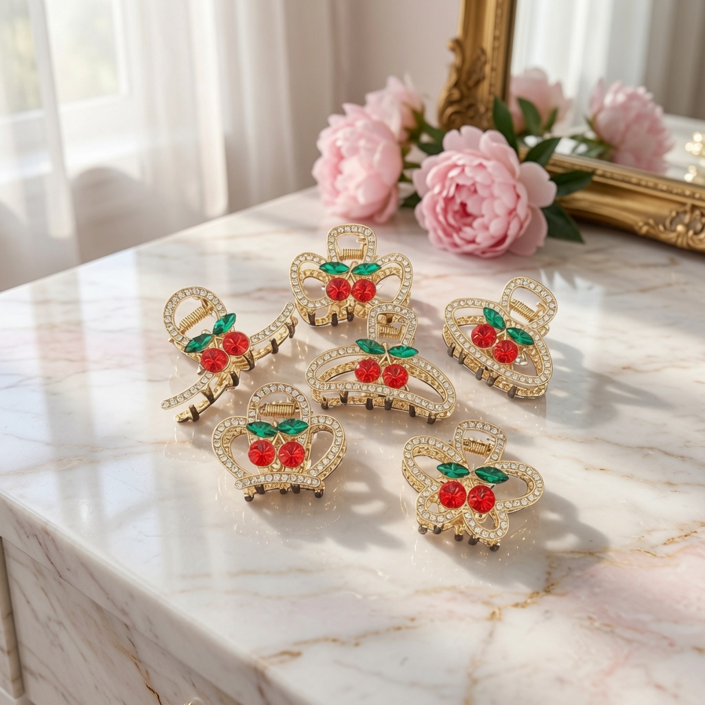 12 Pinzas Cereza con Pedrería Diseños $13 c/u