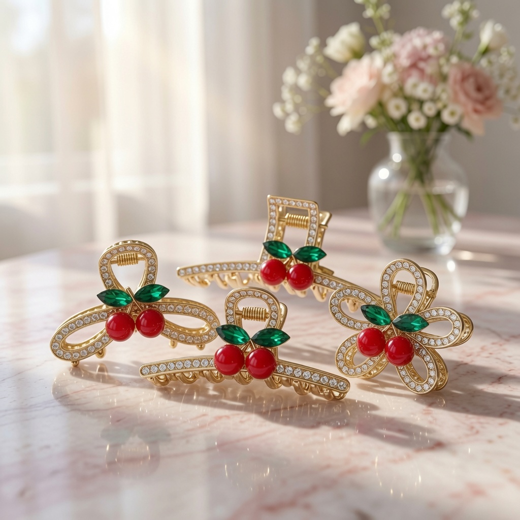 12 Pinzas Cereza con Pedrería Diseños 3D $13 c/u